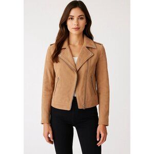 NEW! Claudie Pierlot Suede Leather Biker Moto Jacket Camel Tan SZ S